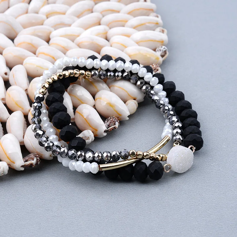 BOJIU 3 Pcs/Set Trendy Bracelets For Women Crystal White Quartz Gold Tube Tiny Beads Copper Nuggets Bracelet Jewelry BCSET179 - Image 5