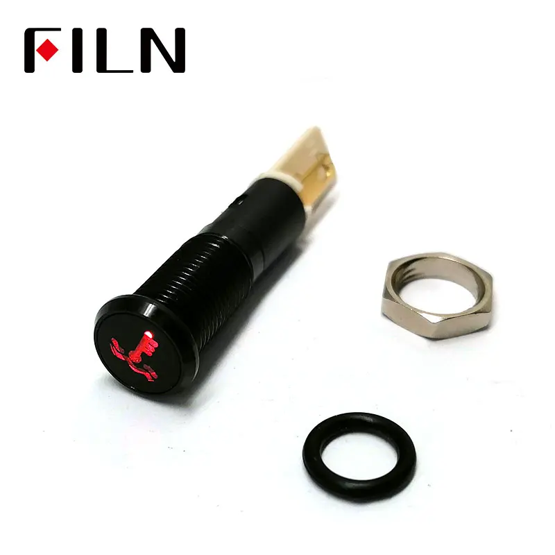 

FILN 8mm C8 Car dashboard black shell Water temperature mark 12v led indicator light with Solder foot