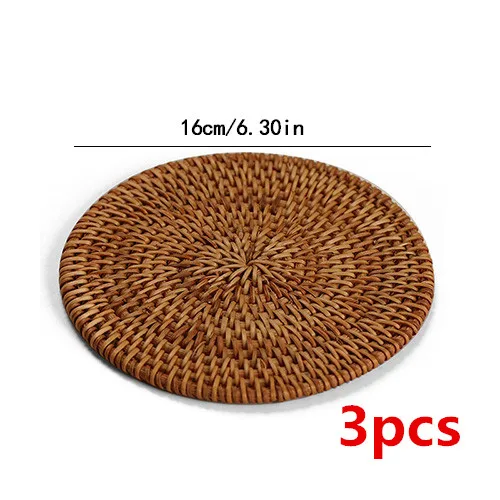 16cm3pcs Набор подстаканников из ротанга, подстаканник для горшка, Настольный коврик, 6 размеров, Porta Copos, подстилки для домашнего декора, винтажный бамбуковый коврик ручной работы - Цвет: 16cm3pcs