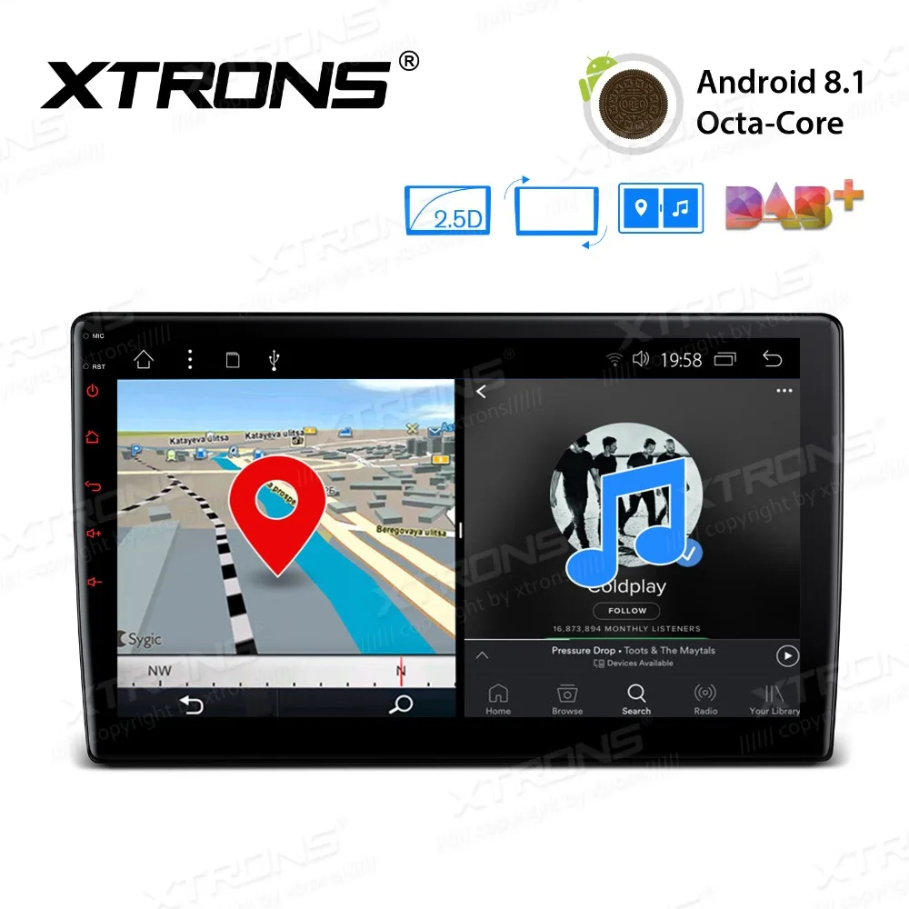 Sale XTRONS 1 2 Din Universal 10.1" Android 8.1 Radio 32GB Rotatable Face Panel 2.5D Curved Screen Car Stereo Player GPS OBD No DVD 2