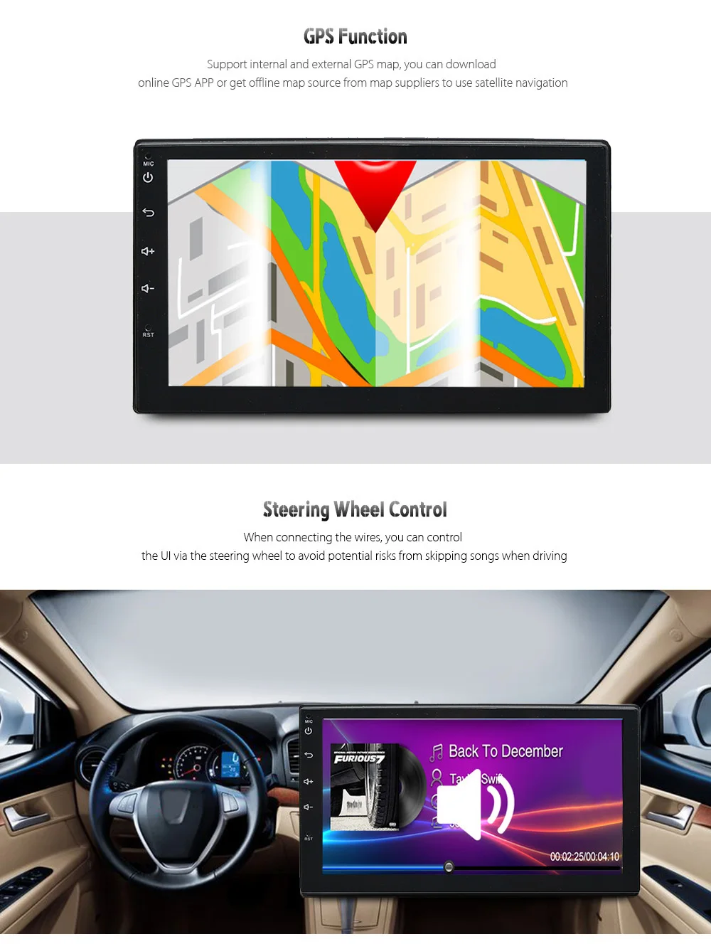 2Din Android 7,1 Автомобильный мультимедийный плеер универсальный автомобильный видеорегистратор Радио Стерео gps Bluetooth RDS FM 1024x600 для Volkswagen Nissan Toyota