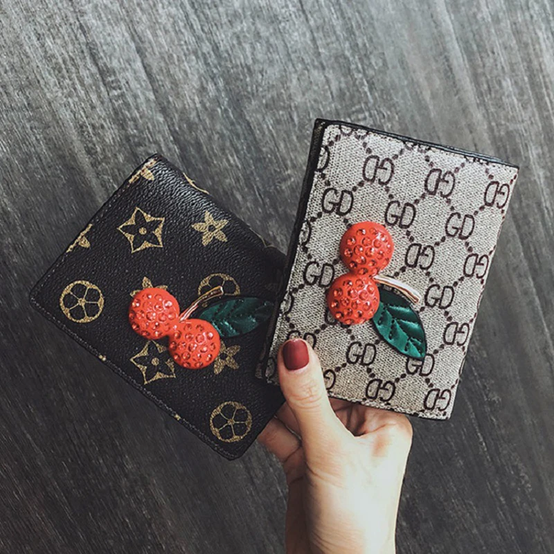 

Women 2018 new small folding simple lovely fresh buckle Wallet Female personality printing multi-card zero Holder Purse 208