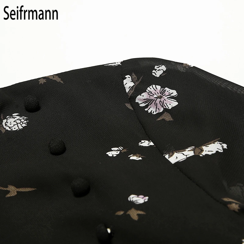 Seifrmann Для женщин Винтаж весеннее платье взлетно-посадочной полосы модельер оборками сетки наложения с цветочным принтом элегантные длинные платья