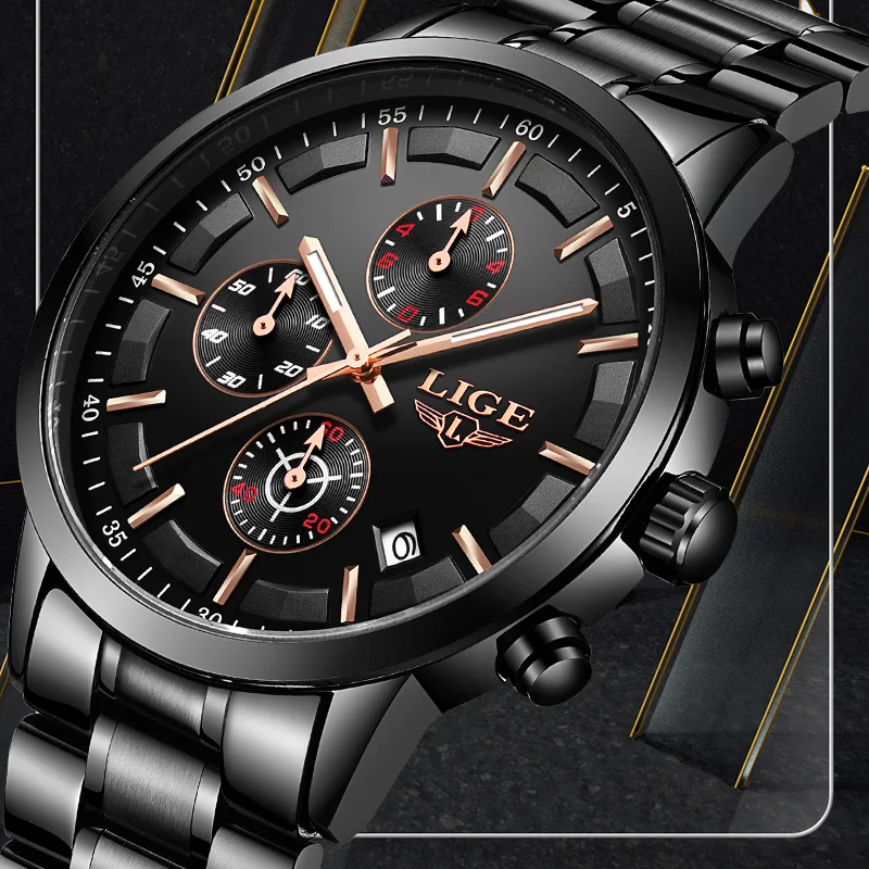 

2019 LIGE New Mens Watches Top brand luxury casual watch All steel military Waterproof Quartz Watch men Relogio Masculino