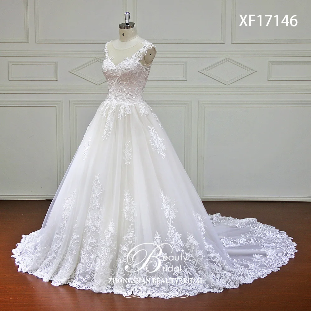 Высококачественное кружевное на заказ бальное свадебное платье GownWedding Illusion Sweetehart со шлейфом для невесты Vestido de Noiva Dresse XF17146