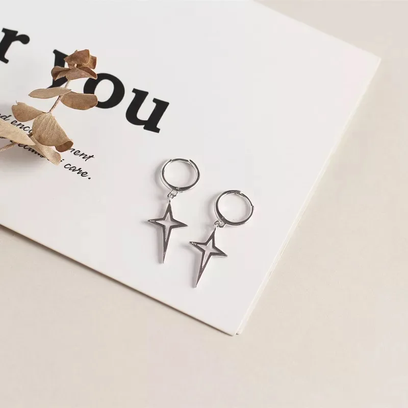 1 pair silver Серьги из стерлингового серебра S925 пробы, оригинальные серьги в форме Креста, с кисточками, с ушками, с пряжкой, тренд для мужчин, женщин, мальчиков, девочек, серебряные серьги, ювелирные изделия - Окраска металла: 1 pair silver