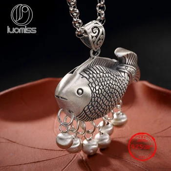 

S990 Full silver auspicious carp tassel sterling silver antique style national wind sweater chain pendants wholesale
