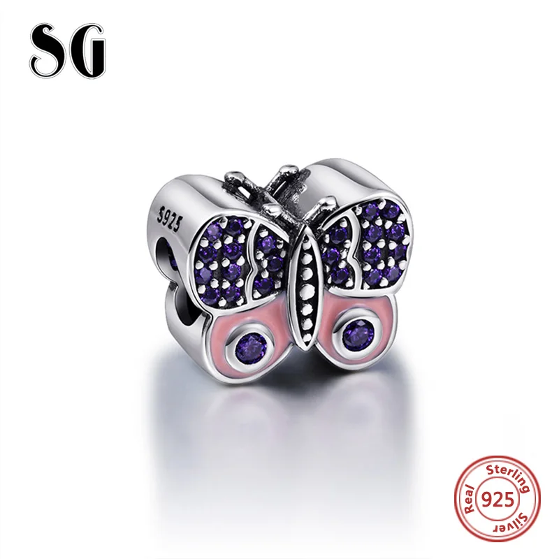 SG, 925 пробы, серебряный шарм, Сияющие бусины-бабочки, подходят к аутентичным бусинам pandora, сделай сам, модное ювелирное изделие, подарки