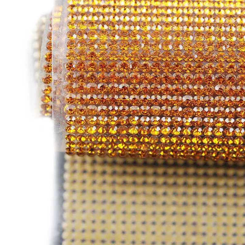 Topaz 24x40 см SS6/SS8 Bling стеклянная отделка горного хрусталя Кристалл самоклеющиеся и исправленное железо на сетчатый страз окантовка в рулоне DIY одежды - Цвет: Topaz