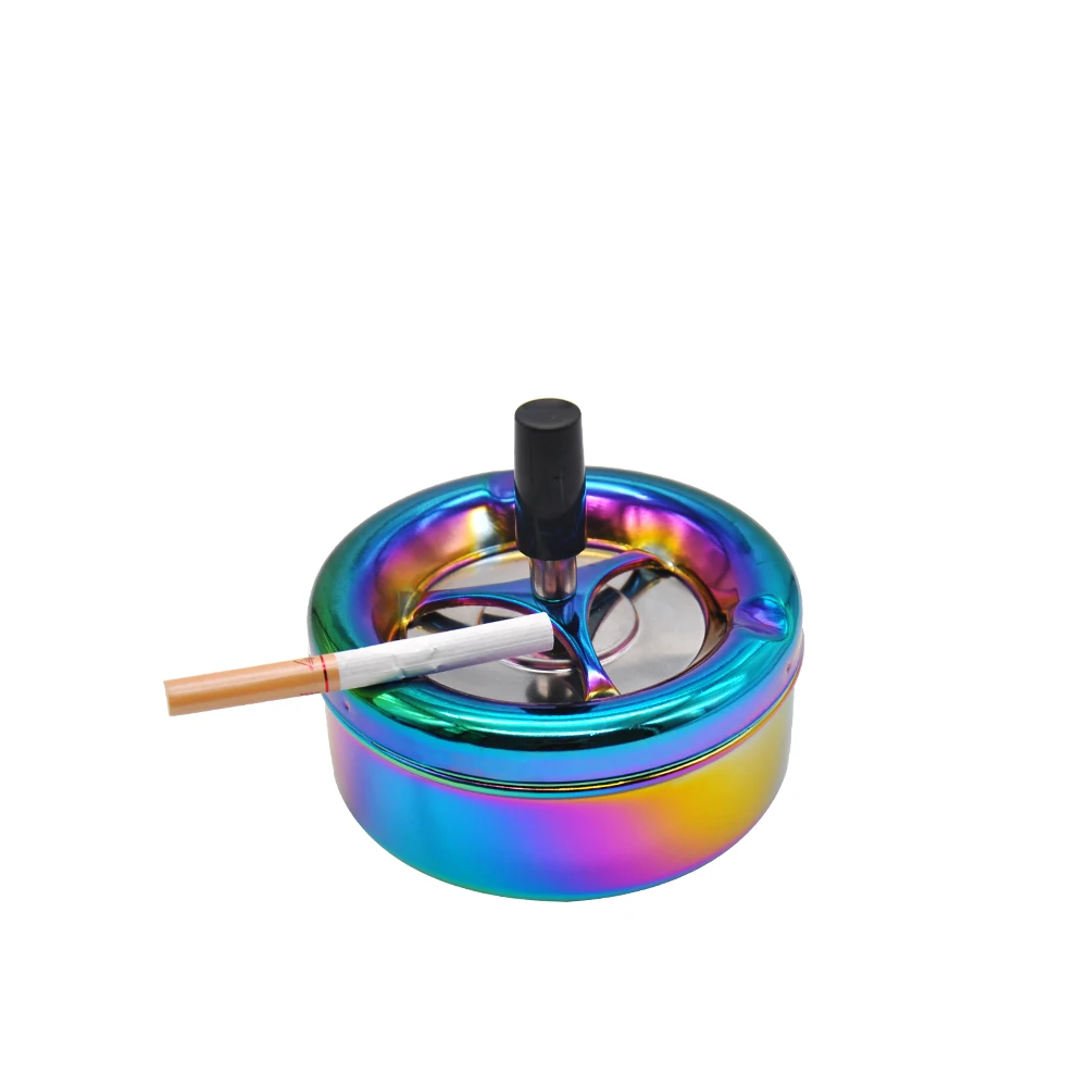 

HONEYPUFF Rainbow Color Stainless Steel Ashtray Press Rotary Portable Ash Tray Ashtray Metal Ashtray With Lids Metal Ashtray