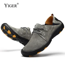 YIGER New Men Casual shoes 2019 Spring genuine leather Man loafers Lace-up leisure shoes male outdoor sports shoes Non-slip 0246 men s outdoor casual shoes breathable non slip male genuine leather shoes tough wear resisting lace up comfortable shoes