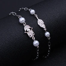 Нержавеющая сталь любовь с изображением сердца, листков руки браслеты «Фатима» AAA кубическим цирконием "кардиограмма сердца", искусственный жемчуг крест браслет наручники