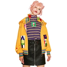 Женская Весенняя с буквенным принтом куртка с капюшоном Повседневное свободные плюс Размеры желтая куртка высокое качество Для женщин осенняя верхняя одежда с длинными рукавами Y15