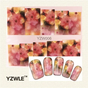 YZWLE 2017 New Styles Pink flower Water Transfer Nail Art Sticker Cat Flower Etc Nails Decor Tool Cover Nail Wrap Deca