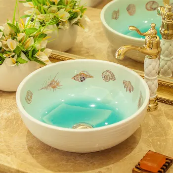 

chinese Glazed Art Counter Top ceramic bathroom sinks wash basin porcelain vintage vanity sink Vessel Sink Countertop