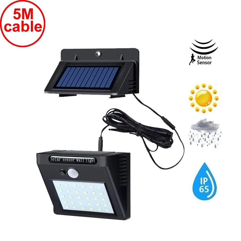 

30 led 500lm solar light split mount pIR motion 3 sensor 5M cord smart indoor wall new street wall indoor lamp bulb strings new
