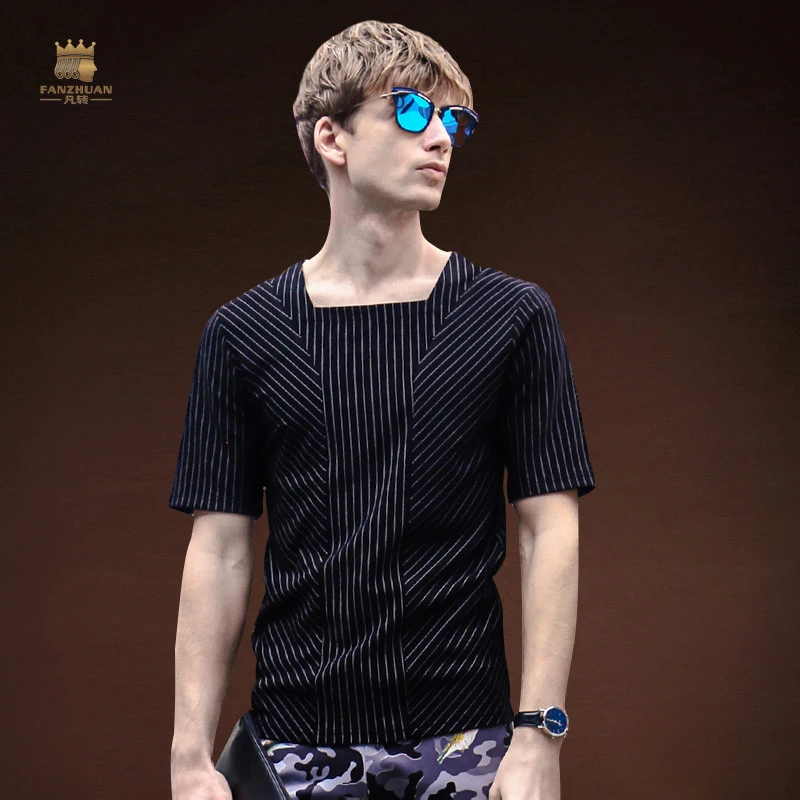 

FANZHUAN Designer Tide Brand Men'S High Quality Men'S T-Shirt Fashion Slim Striped Short-Sleeve T-Shirt Men'S Brand Clothing