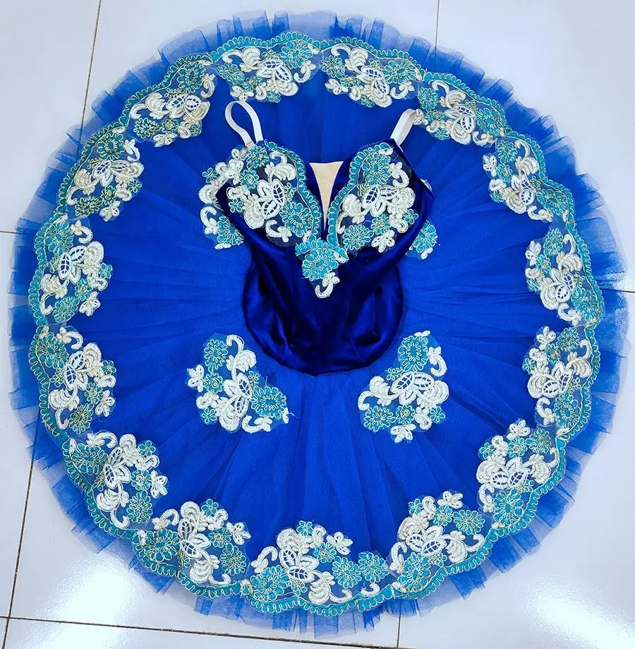 Blue and purple Pre-Professional Ballet Dance Pancake Tutu women Spandex Bodice with 7 Layers of Pleated Tulles for girls