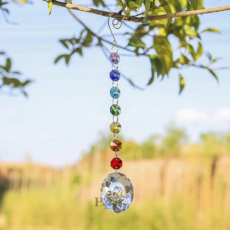

H&D 24cm Chandelier Crystals Ball Prism Pendant Rainbow Maker Chakra Cascade Suncatcher Window Hanging