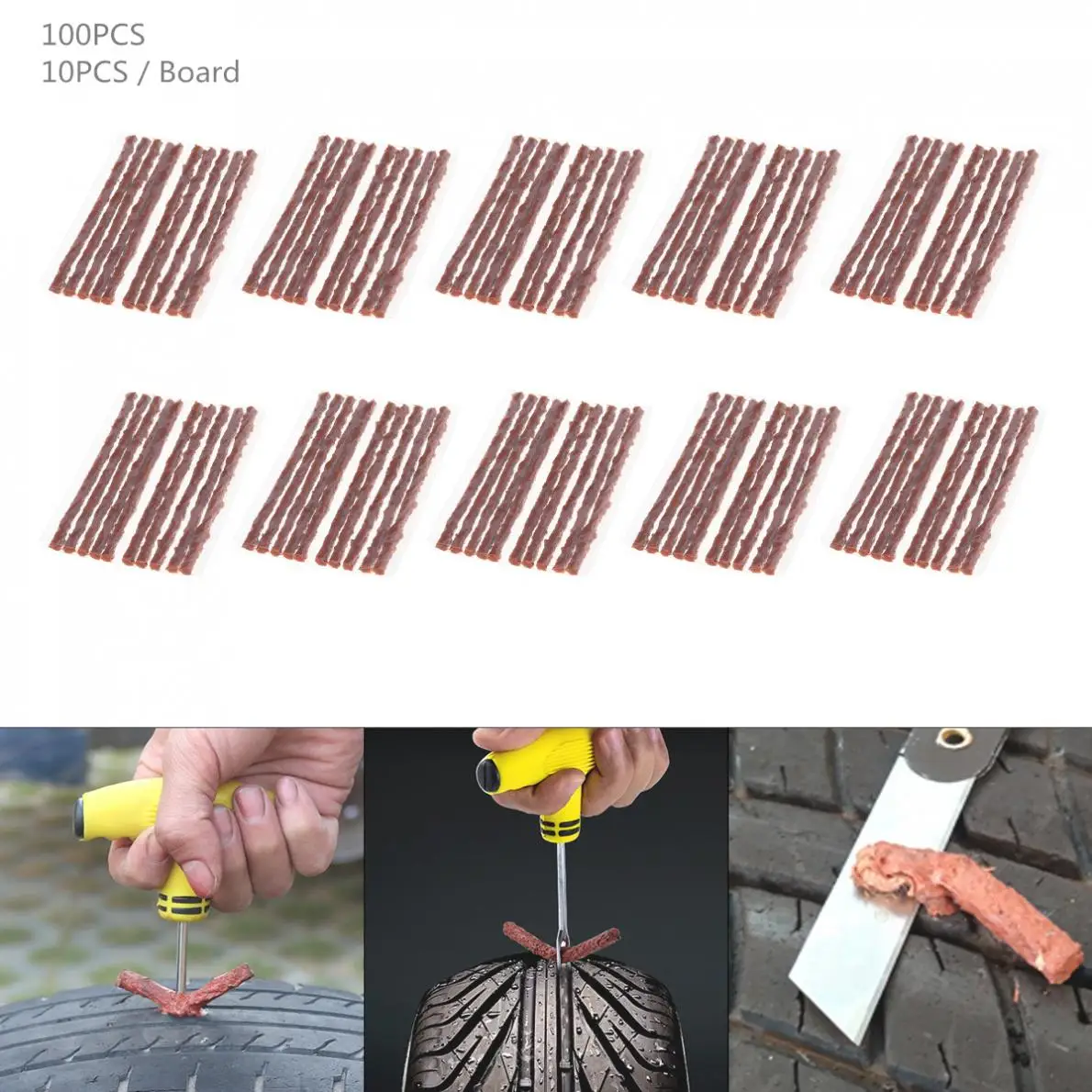 

100PCS Universal 100 x 3.5 mm Brown Anti Corrosion Tyre Fast Repairing Rubber Strips for Car/ Motorcycle / Bicycle