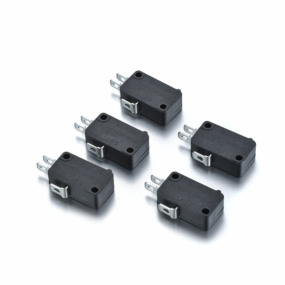 

5pcs/Lot Model KW7-0 AC 250V/125V 3A To 16A Black Micro Switch rated Frequency 50Hz size 27x18x11mm widely used for the circuit