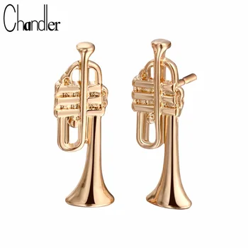 

Chandler European Tiny Trumpet Shaped Stud Earrings In Gold Music Instrument Themed Trendy Jewelry Femme Homme Bijoux