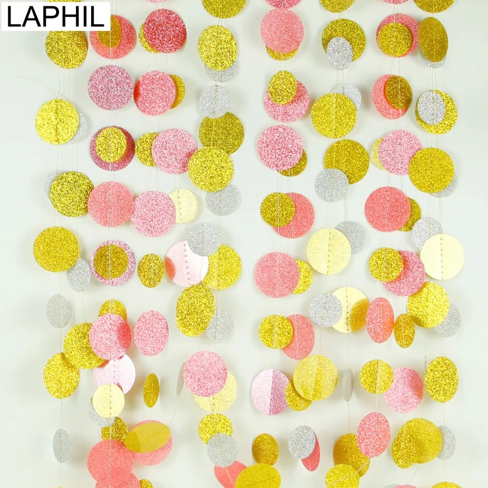 

LAPHIL 4M Glitter Rose Gold Paper Garland Circle Star Baby Shower Birthday Party Favors Wall Hanging Garland Wedding Decoration