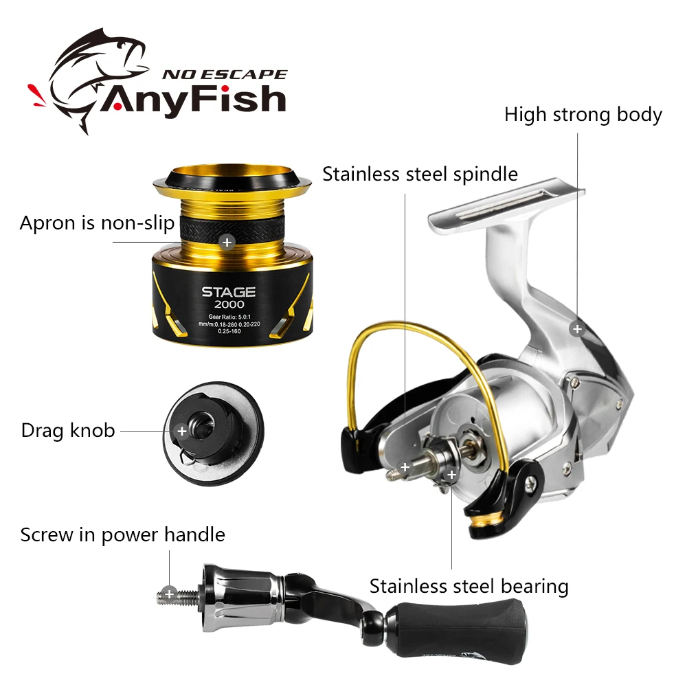 Anyfish этап Спиннинг рыболовная Катушка 2000/3000/4000/5000/6000 Шестерни соотношение 5 0: 1/4. 7:1
