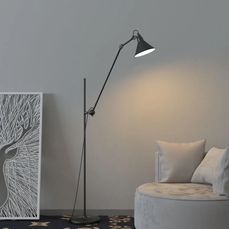 Industry Chic Metal Floor Lamp with Long Arm in Black / Adjustable Height and Extension / Dimmable Bulb with Remote Controller Industry Chic Metal Floor Lamp with Long Arm in Black / Adjustable Height and Extension / Dimmable Bulb with Remote Controller