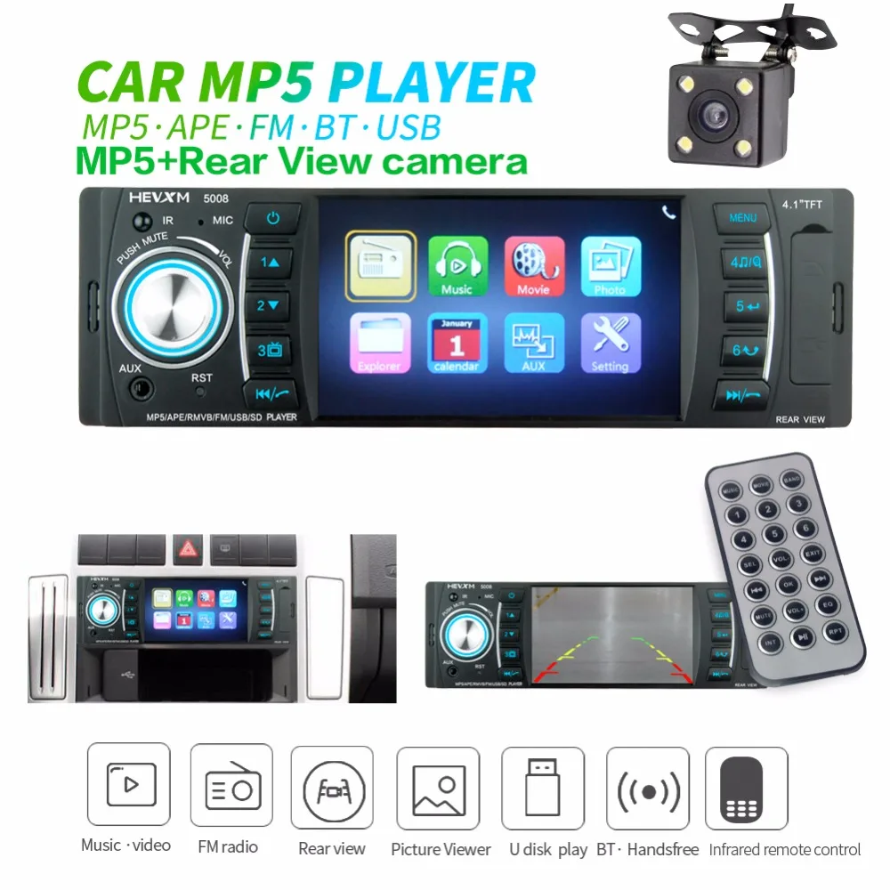 Fonwoon Автомобильный мультимедийный плеер универсальный 1 DIN Авторадио Bluetooth 4,1 дюйма TFT Дисплей аудио стерео USB SD AUX сзади камера заднего обзора