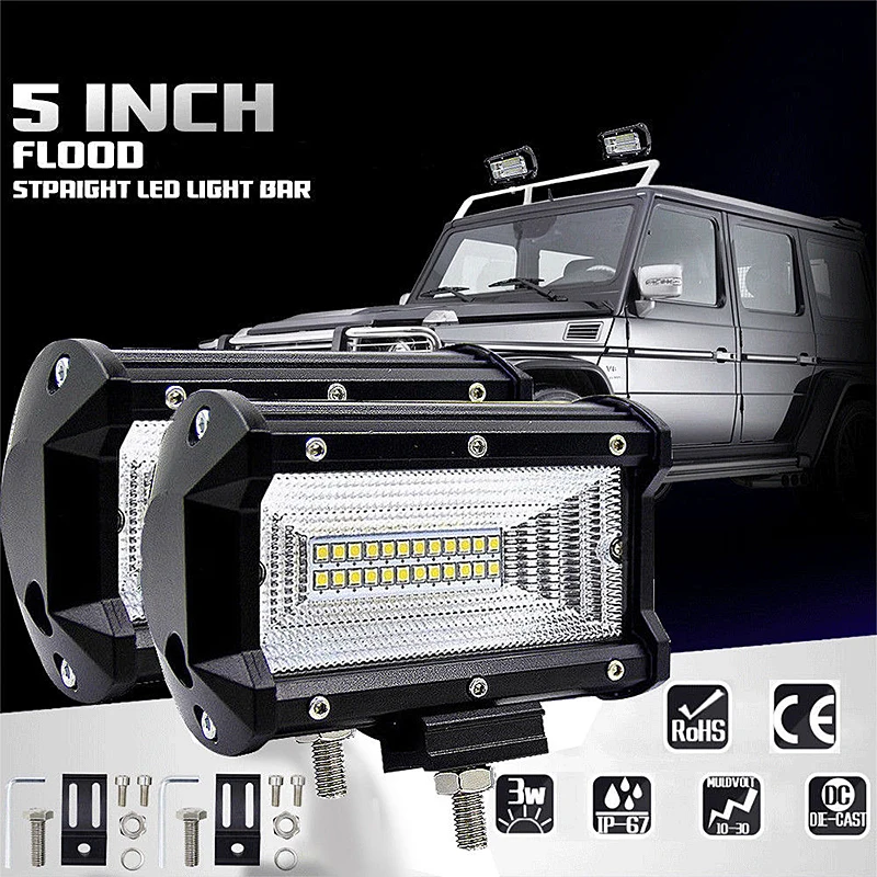 1pcs 72W LED Work Lights 12V Light Bar 5 Inch 4D LED font b Lamp b