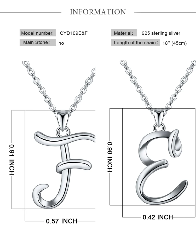 EUDORA 925 пробы Серебряное ожерелье с подвеской в виде буквы E& F для женщин и мужчин модное персонализированное серебряное ювелирное изделие подарок CYD109