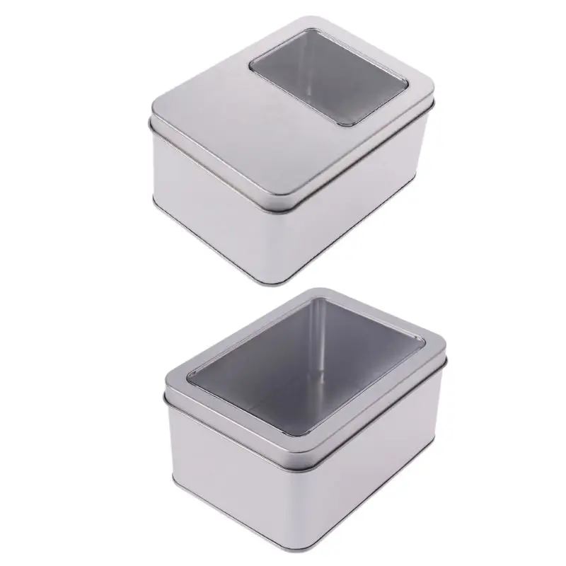 

Transparent Window Top Metal Tin Can Box Silver Storage Case Crafts For Power Bank Money Coin Candy Key