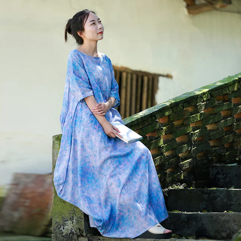 LZJN Women Elegant Maxi Dress Short Sleeve Loose Kaftan Dresses O Neck Summer Female Clothes Casual Vestidos Plus Size (9)