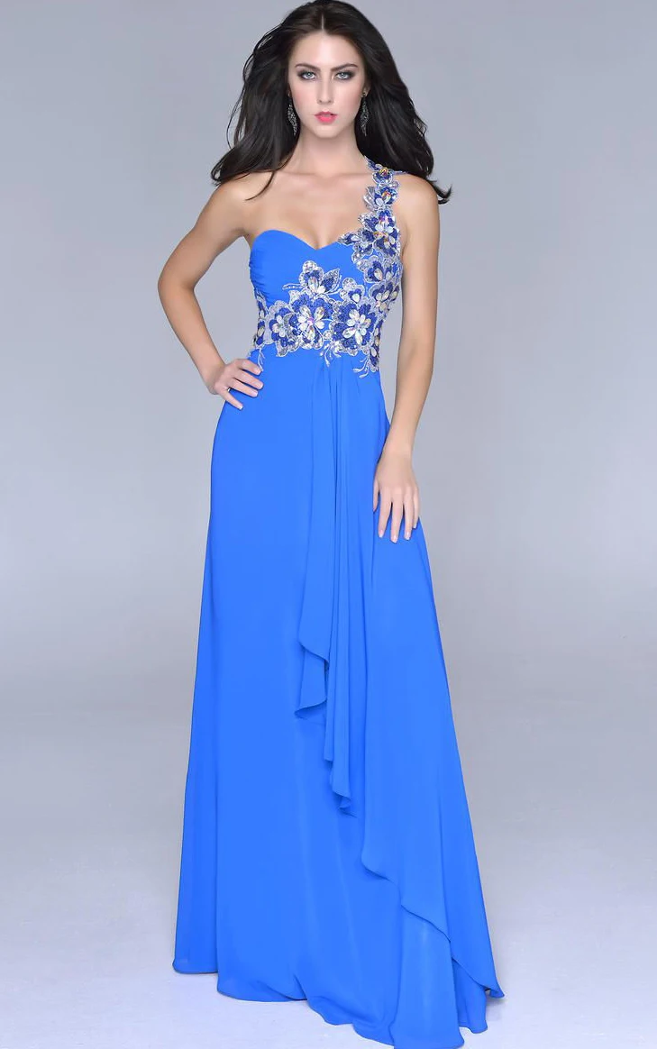 2016 Design Floor length Floral One shoulder Strap