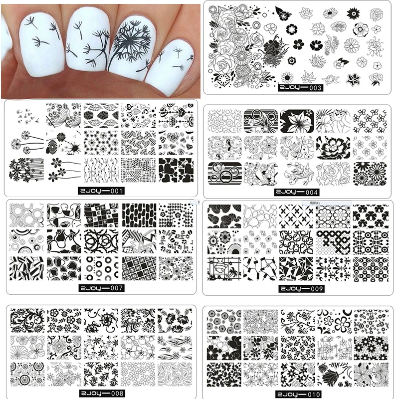 

10Pcs/Lot Flowers Pattern Nail Stamping Plates Stamping Nail Art Templates Manicure Nail Stamp Tools ZJOY001-010