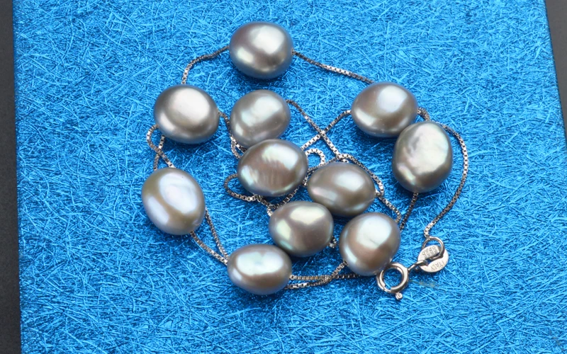 ASHIQI Настоящее Серебро S925 пробы Подвеска из натурального пресноводного жемчуга ожерелье серое белое 8-9 мм барокко жемчужное ювелирное изделие для женщин