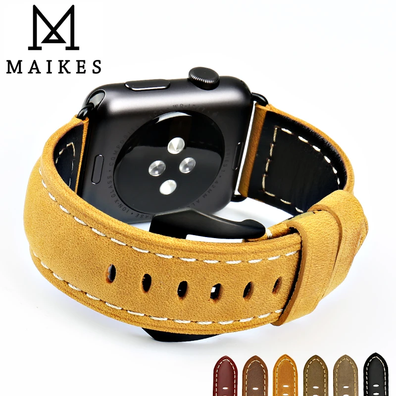 Ремешок MAIKES из натуральной кожи для Apple Watch браслет iWatch и 44 мм 40 Series 1 / 2 3/4 42 38