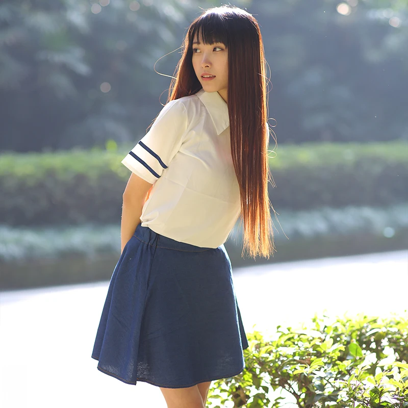 春夏韓国女子高生制服白tシャツショートデニムスカートセット高 中女子高生パフォーマンス学生制服 School Uniforms Aliexpress