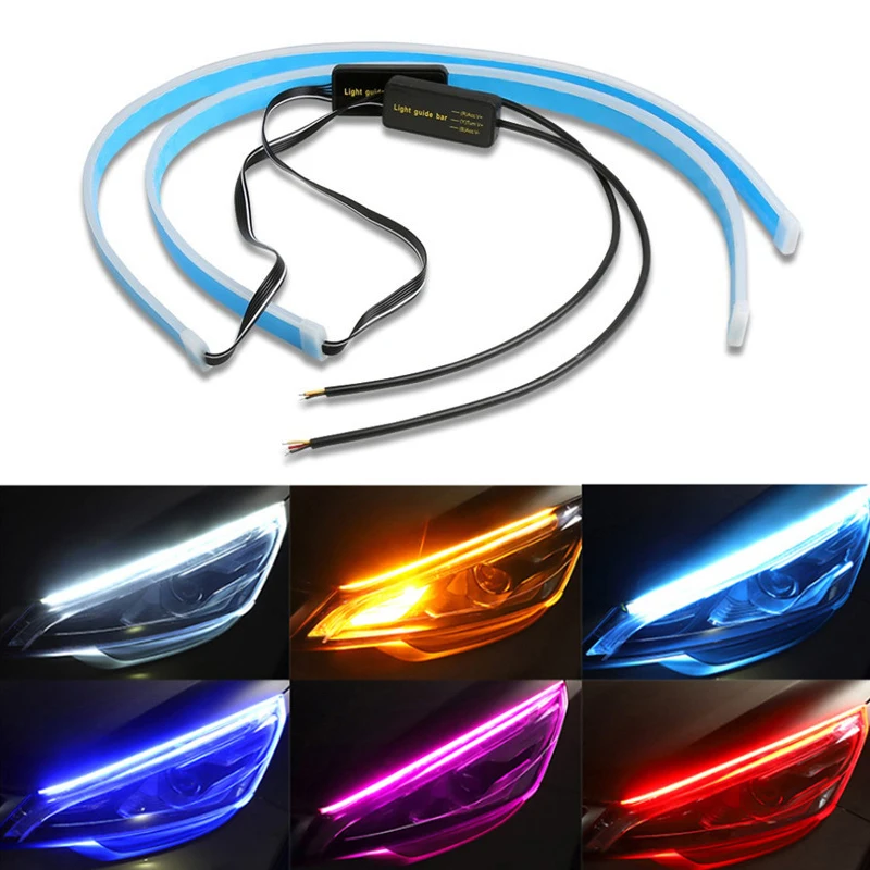 

2pcs Car DRL LED Daytime Running Decora Light Red Purple Turn Signal Yellow Guide Strip For Headlight Assembly Lamp Accessories
