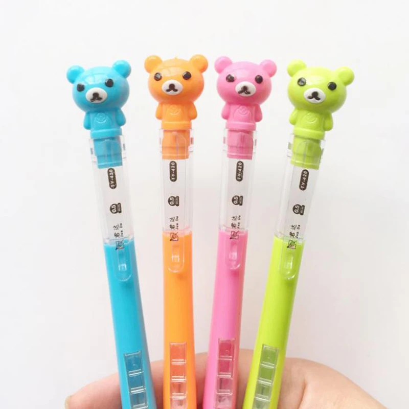 

4 Pcs/set Cartoon Candy Color Rilakkuma Bear Automatic Side Press Mechanical Pencil Writing 0.5mm School Kids Student Stationery