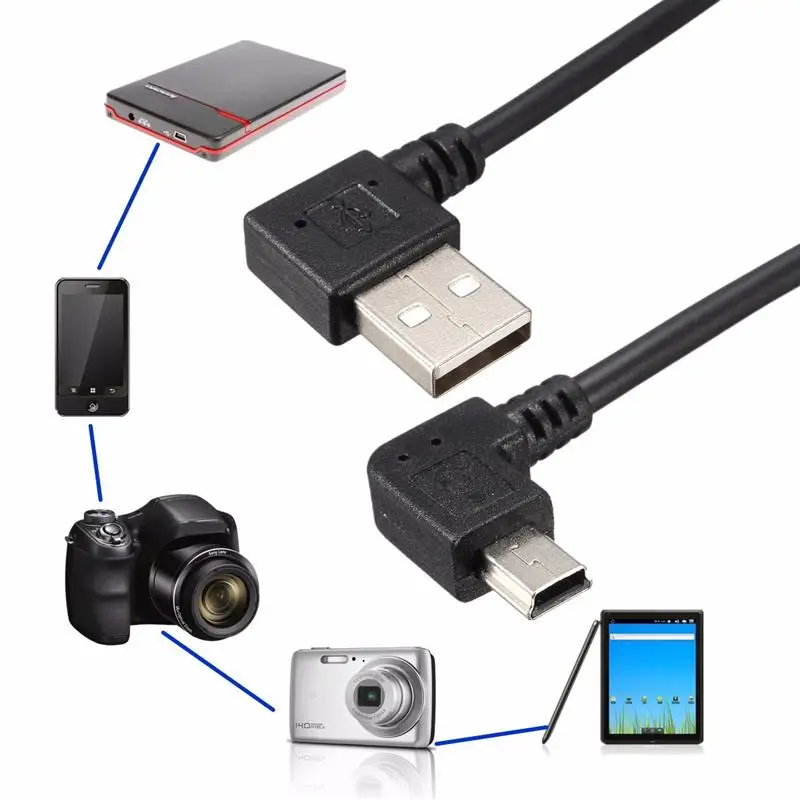 25 см 90 градусов угловой мини-usb кабель мини-usb для USB 2,0 синхронизации данных Кабель зарядного устройства для MP3 MP4 gps камеры HDD