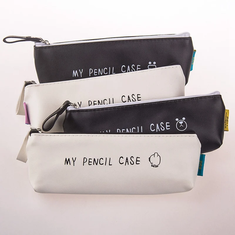 

Cartoon Triangle My Pencil Case Classical Black And White Color Waterproof Pu Leather Pencil Case School Stationery Pen Bag