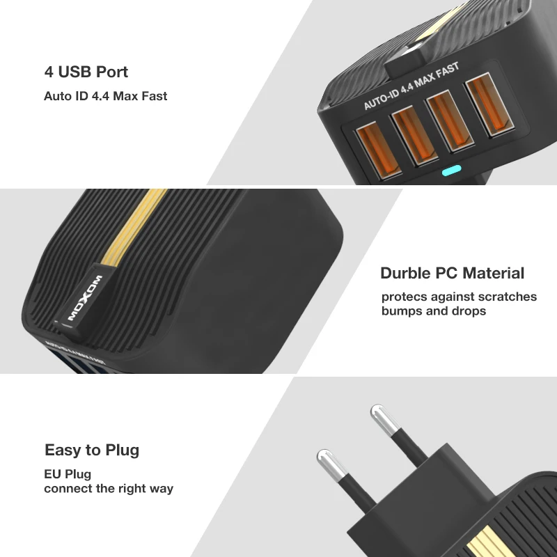 Дешево MOXOM Quick Charge 3,0 быстрое USB зарядное устройство 28 Вт зарядное устройство для мобильного телефона для iPhone samsung Xiaomi font b Tablet b font 4 порта для рабочего стола EU...