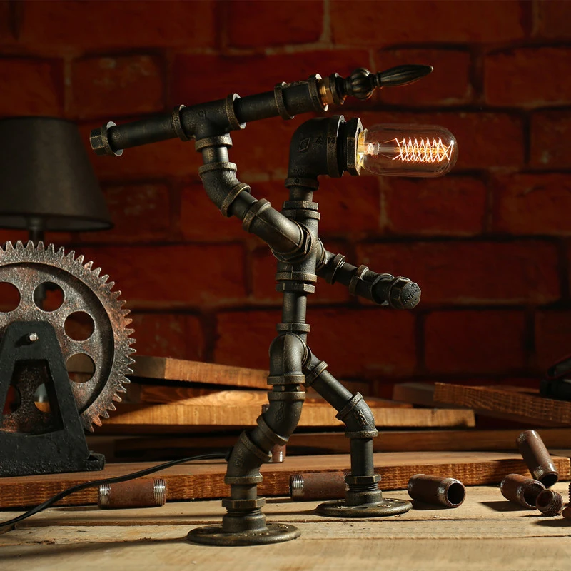 BOCHSBC Robot Design Настольные светильники Лофт Железная Труба Настольная лампа с