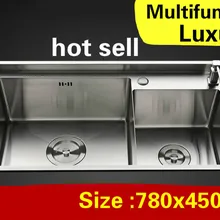 Дома многофункциональная Роскошная кухонная ручная раковина двойной паз высокого качества 304 нержавеющая сталь Горячая 78x45 см