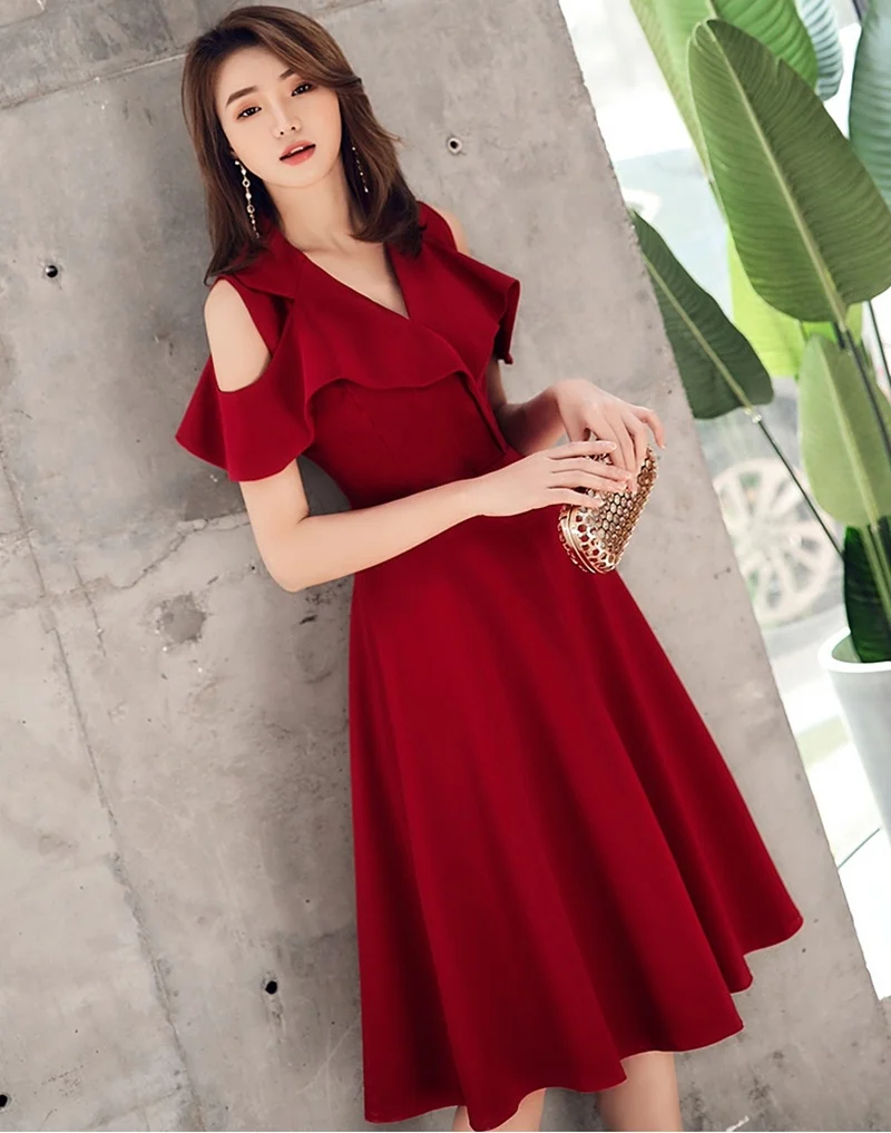 Свадебное платье миди длинное платье Fiesta A Line Плиссированное Vestido банкетное простое вино красные платья подружки невесты TS1637