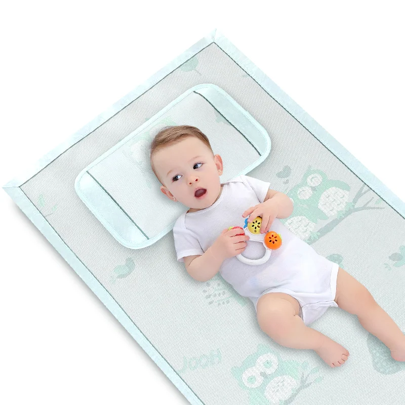 

Washable Baby Bedding Mattress Baby Kids Ice Silk Mat Owl Pattern Fairy Breathable Summer Sleeping Baby Nap Crib Mat with Pillow