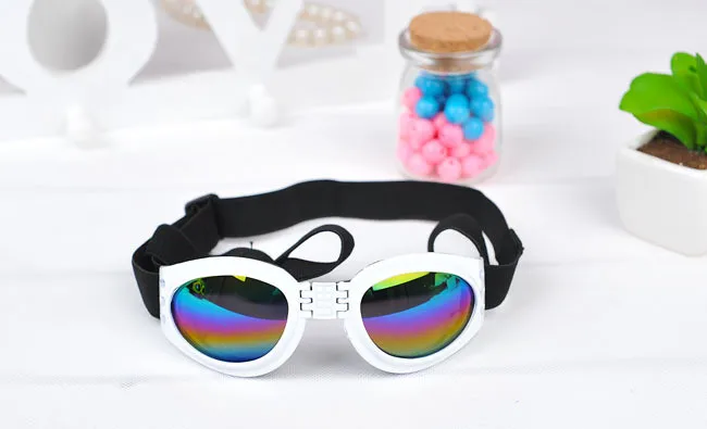 Регулируемые солнечные очки для собак, очки для собак, большие эластичные лямки для щенков, очки для глаз, аксессуары для собак 30 S1 - Цвет: White