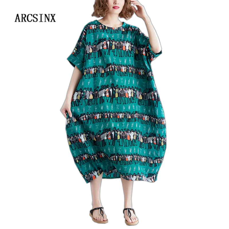 

ARCSINX Funny Women's Dress Oversize 10XL 9XL 8XL 7XL Cute Print Cotton Summer Dresses And Sundresses Cartoon Dresses For Women